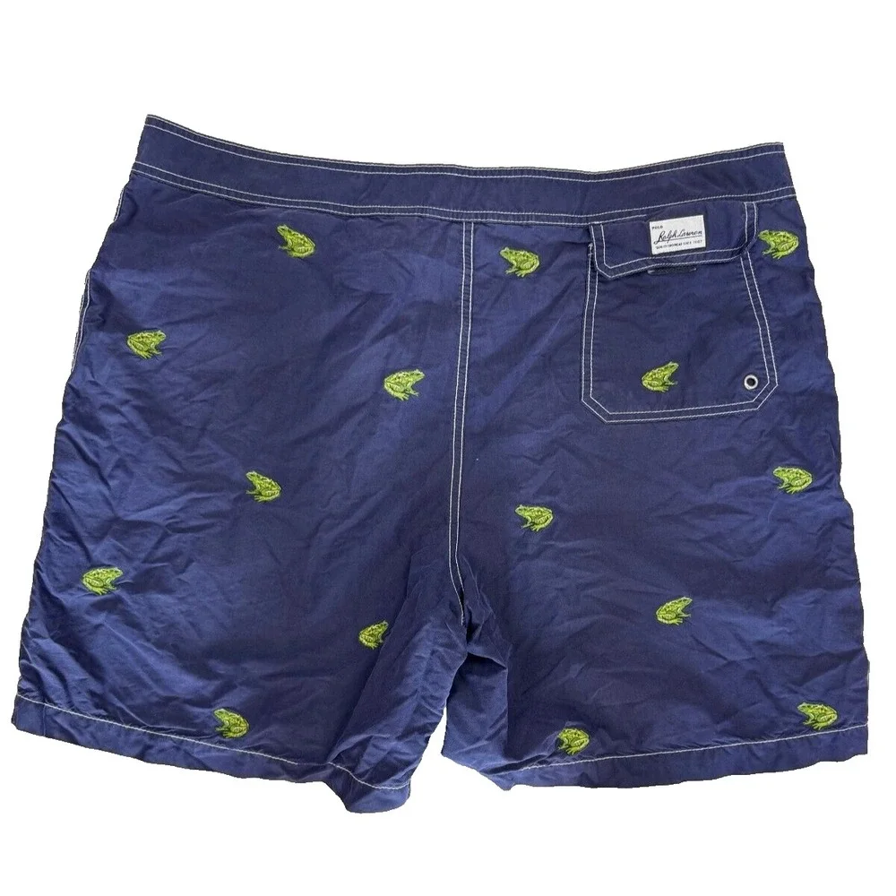 Polo Ralph Lauren‎ Mens Navy Frogs Embroidered Swim Board Shorts 36x9 Vintage
